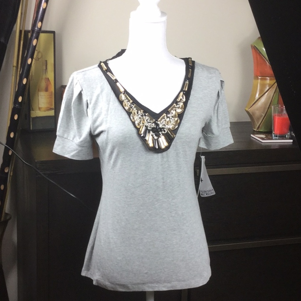 Embellished Heather Gray Top